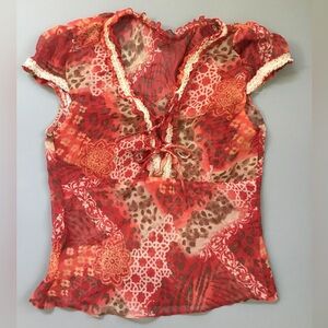 Sheer Animal Floral Print Top Blouse